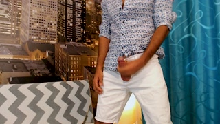 Good Looking Guy Pose and Jerk His Big Dick With Clothes On