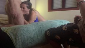 thick wife makes eye contact with her cuckold hubby while gets fucked