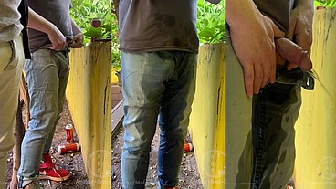 Guy Is Desperate to Pee, Tries to Hold it and to Hide From His Friend, but Wets His Pants
