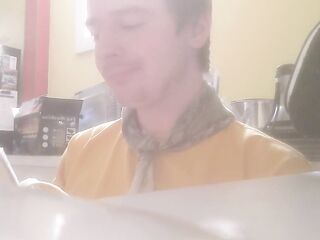 Chap eating banana on his break