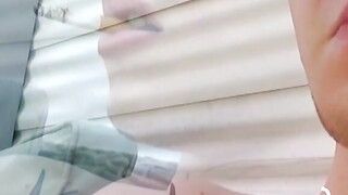 Tattooed twinks blowing clouds of smoke to his dick