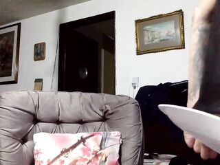 Riding sex-toy whilst wearing soft chastity cage