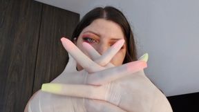 Fucking dildo with condom and latex gloves