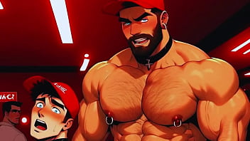 Hot Gay Sex with Waiters in Public During Dinner. Hard Cock in the Ass and Cum on the Customers&#039_ Food.