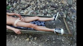 Twink 18+ Jerks Off Outside Bed Frame In Hot Outdoor Solo Session
