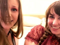 Brunette lesbian teen babe licks and fingers pussy