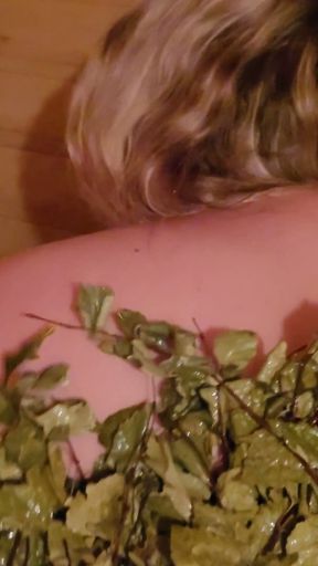 Russian bathhouse - steamed a fat-ass blonde with a stiff broom