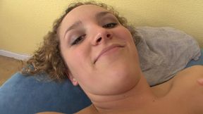 Huge tits blonde slut gets fucked sweetly by a hunk on the couch and loves it