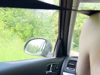 Public Sex.A Red-Haired Doxy Sat On A Penis and Went For A Ride Behind The Wheel of a car