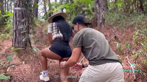 Camping gf gives a tasty outdoor blowjob and shows off her curvy Latina body