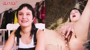 German amateur Hannah shaves pussy & masturbates in the hayloft