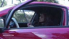 Mistress Cleo steps on the accelerator and smokes mp4
