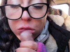 Parking Lot Blowjob Ends in a Cum Bubble Mouthpie