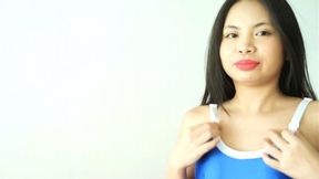 Asianspandexsluts - Niko's nipple is so hard because it is so sensitive as she tease herself through her Blue Leotard and Black Pantyhose