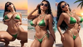 hot indian women on beach wearing bikini (ai animation)