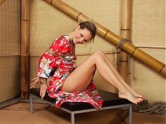 Brunette Lada gets tied up in her kimono showing her ass by Thorin