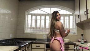 young blonde and maid cleaning the kitchen and then the boss fucks her