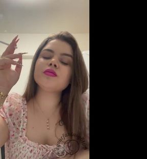 Smoking Cigarettes in the Kitchen in Pink