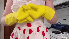 Vintage Housewife Gets Naughty with Rubber Kitchen Gloves