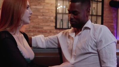 Amazing redhead Scarlett Jones blows a black man and gets shagged