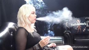 Blonde Asian Smoker Deep Inhaling and Exhaling Thick Smoke Clouds During Candid Smoking Interview — TA1 4K