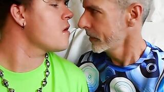 Old and young kissing in homemade video