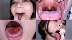 Yuri Oshikawa - Showing inside cute girl's mouth, chewing gummy candys, sucking fingers, licking and sucking human doll, and chewing dried sardines mout-101