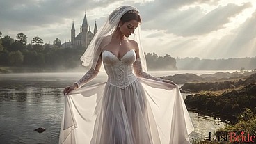 I snatched this goth bride away from her wedding so I could pound her tight pussy without a condom while watching her obediently suck my dick [AI]