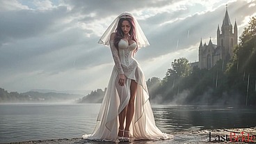 I snatched this goth bride away from her wedding so I could pound her tight pussy without a condom while watching her obediently suck my dick [AI]