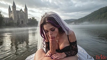 I snatched this goth bride away from her wedding so I could pound her tight pussy without a condom while watching her obediently suck my dick [AI]
