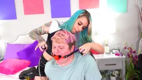 Blue-Haired Pearl Sage Straps On Toy to Fuck Horny Guy Deeply