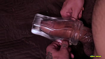 Big Hairy Cock Daddy Fucking a Transparent Fleshlight and Filling It with Cum