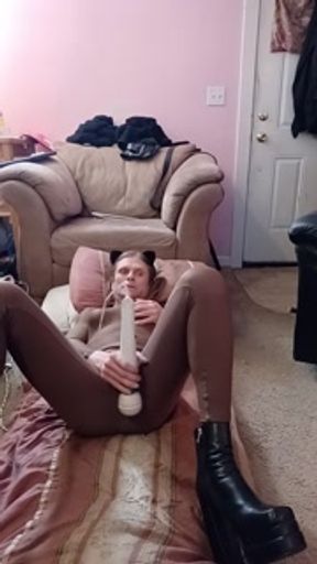 KittyKat trans girl cums in her catsuit with magic wand