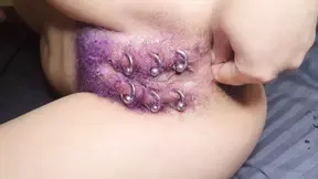 Purple Colored Hairy Pierced Pussy Get Anal Fisting Squirt