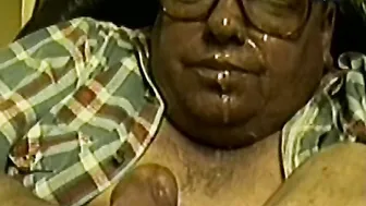 Daddy bear self facial cumshot in slow motion