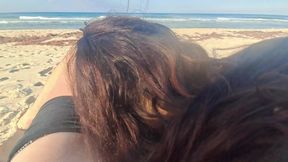 MILF Sucks Cock and Swallows Cum on the Beach POV