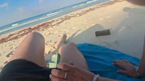 MILF Sucks Cock and Swallows Cum on the Beach POV
