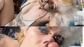 NOSE FUCK WITH COCK AND NIPPLE CLAMPS ON NOSE GOTH GIRL JOI