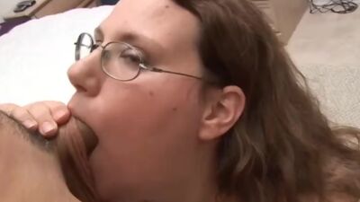 Nerdy Plumper Deep Throating a Cock