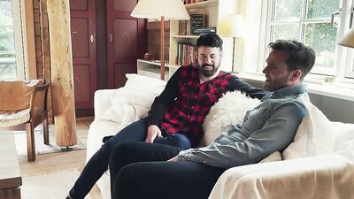 Bearded stepdad dicked down by his stepson in a wood cabin