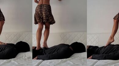 Barbie trampling on her slave's body in slippers and barefoot No.68