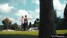 ”Lezzies Jennifer Jane & Emylia Argan fuck after exercising”