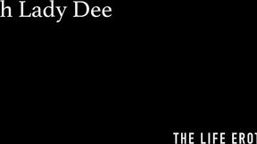 ”Skinny brunette Lady Dee fingers her wet snatch & uses toys”