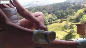 Dirtyblackhot Itching socked feet outside