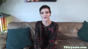 Stunning Brunette Tgirl Auditions Solo Stroking Her Hard Cock