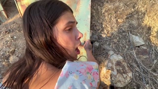 Spraying milk, sucking dick and getting my dirty MILF ass creampied in an old mine shaft.