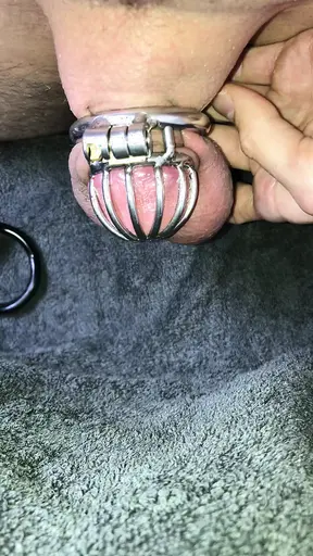 POV from big to micro chastity cage