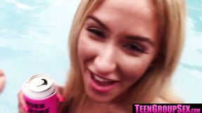 Teen BFFs ride big cock and take facial after beach volleyball