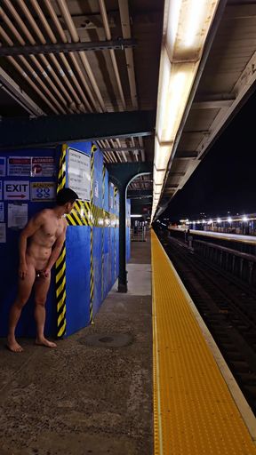 Slim exhibitionist shows off in public