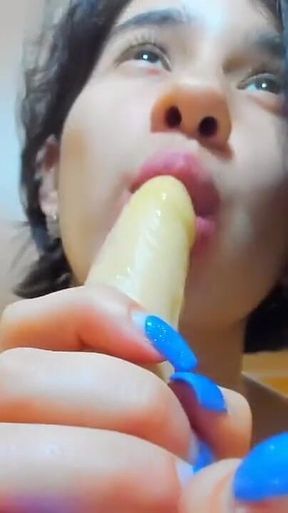 Busty Hot Brunette Myla_angel Sucks and Fucks Huge Dildo!